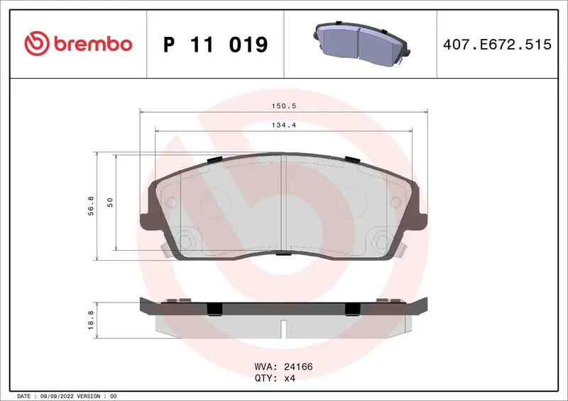 Brembo P11019 Комплект тормозных колодок