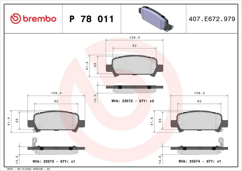 Brembo P78011 Колодки тормозные задние