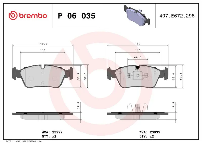 Brembo P06035 Колодки тормозные, комплект