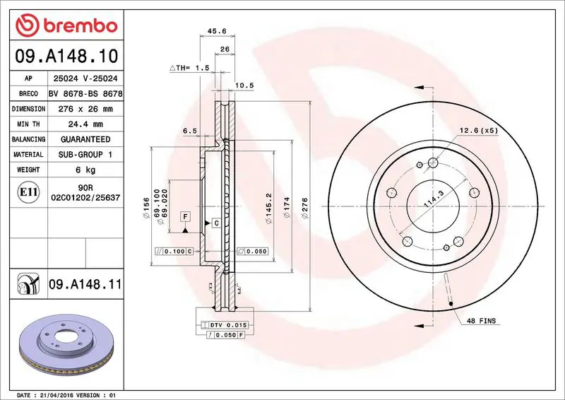 Brembo 09A14811 Диск тормозной MITSUBISHI: