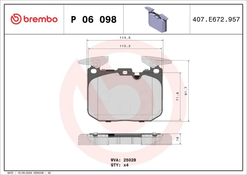 BREMBO P06098 Колодки тормозные передний