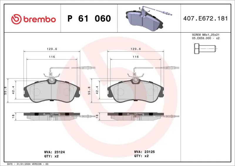 Brembo P61060 КОЛОДКИ ТОРМОЗНЫЕ ДИСКОВЫЕ