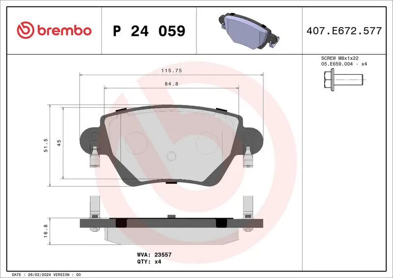 Brembo P24059 КОЛОДКИ ТОРМОЗНЫЕ ДИСКОВЫЕ