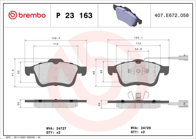 BREMBO P23163 Комплект тормозных колодок