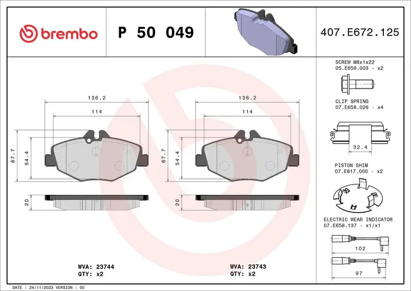 Brembo P50049 КОЛОДКИ ТОРМОЗНЫЕ ДИСКОВЫЕ К-Т