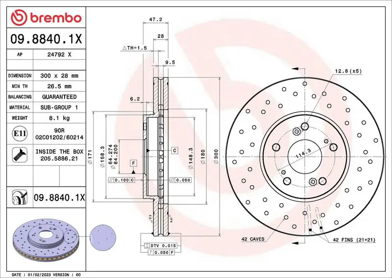 BREMBO 0988401X Тормозной диск