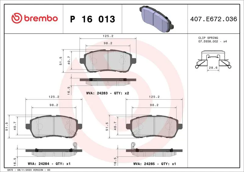 Brembo P16013 КОЛОДКИ ТОРМОЗНЫЕ ДИСКОВЫЕ