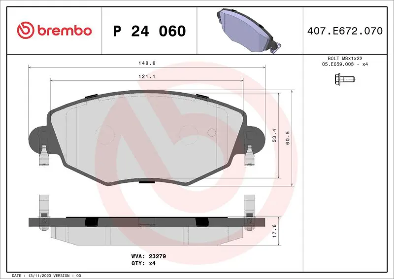 Brembo P24060 Колодки тормозные передние