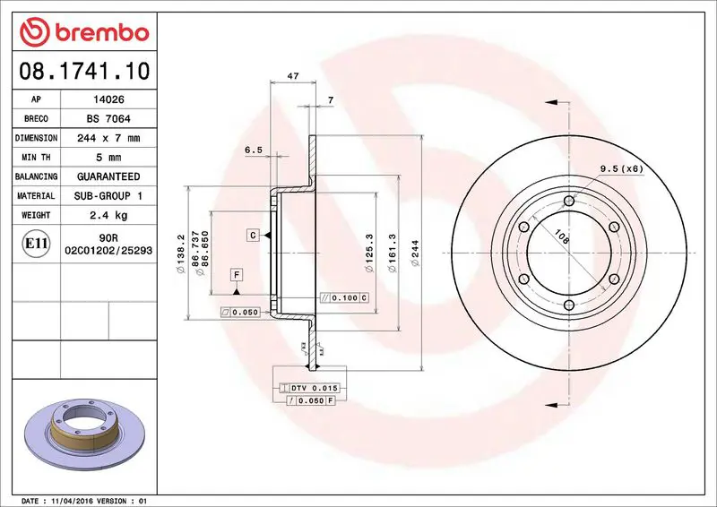 BREMBO 08174110 Тормозной диск