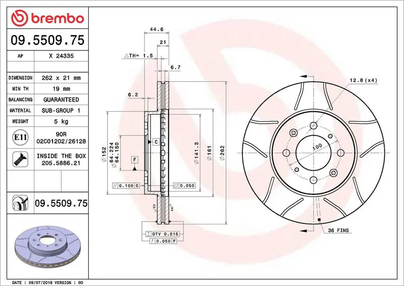 Brembo 09550975 09.5509.75 диск тормозной