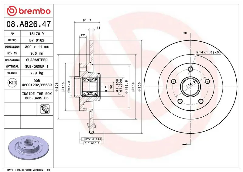 BREMBO 08A82647 Диск тормозной