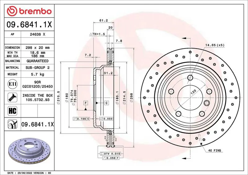 BREMBO 0968411X Тормозной диск