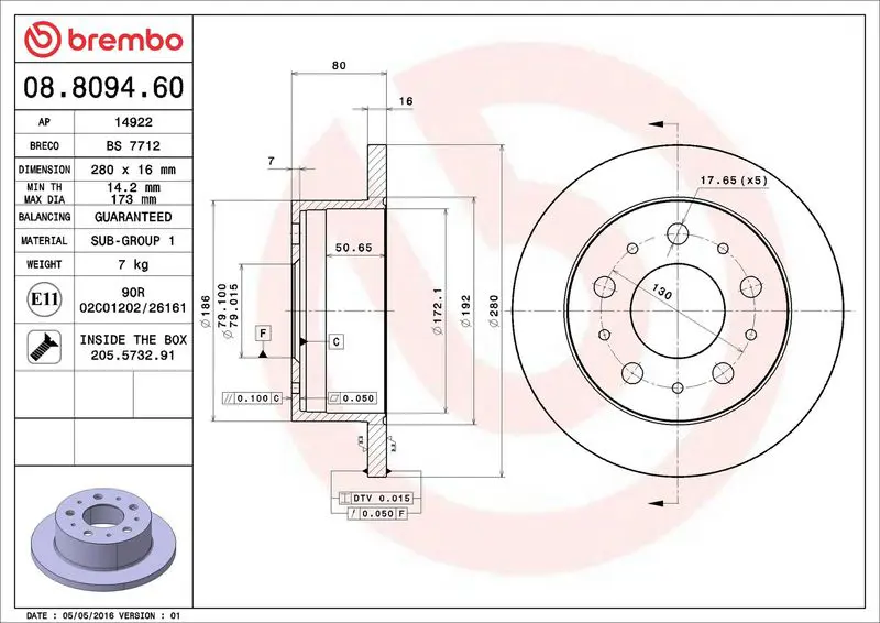 Brembo 08809460 Диск тормозной задн CITROEN: