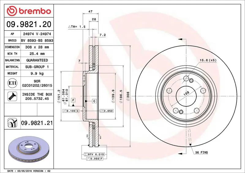 Brembo 09982121 ДИСК ТОРМОЗНОЙ RENAULT ESPACE