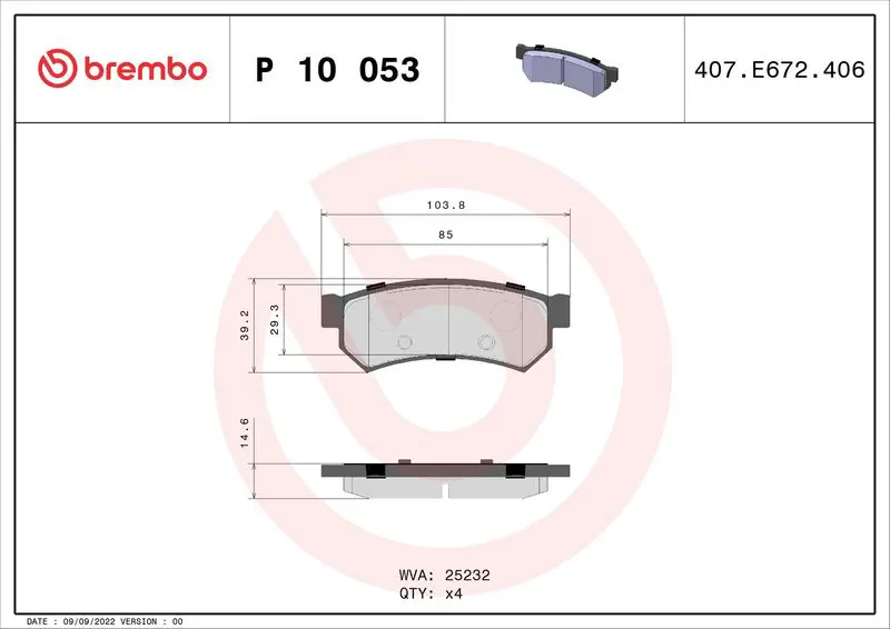 Brembo P10053 Колодки тормозные задние
