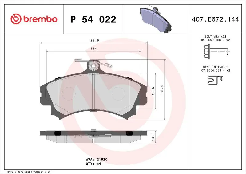 BREMBO P54022 Колодки дисковые п.\Mitsubishi