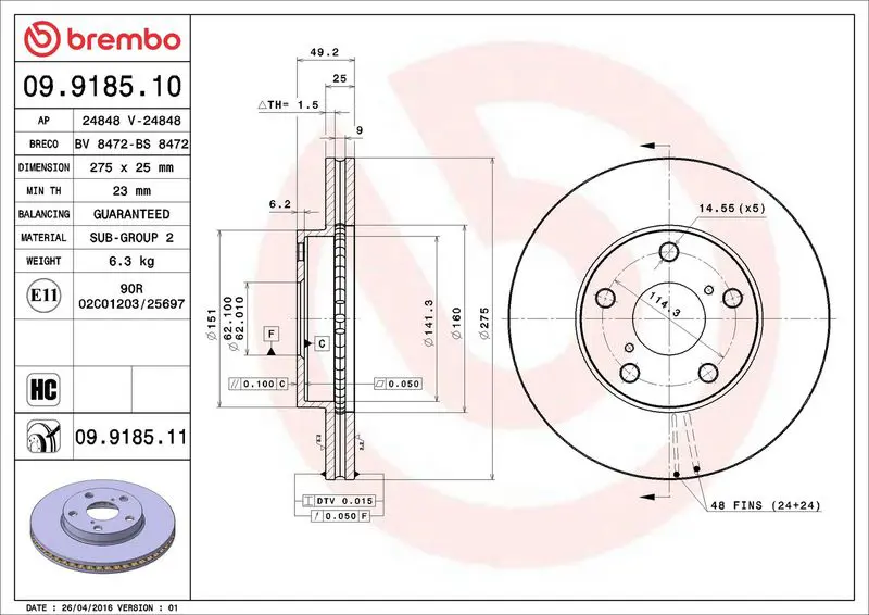 Brembo 09918511 ДИСК ТОРМОЗНОЙ TOYOTA RAV 4 II