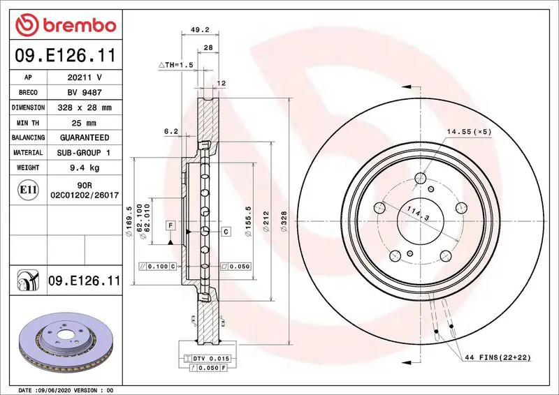 Brembo 09E12611 Тормозной диск