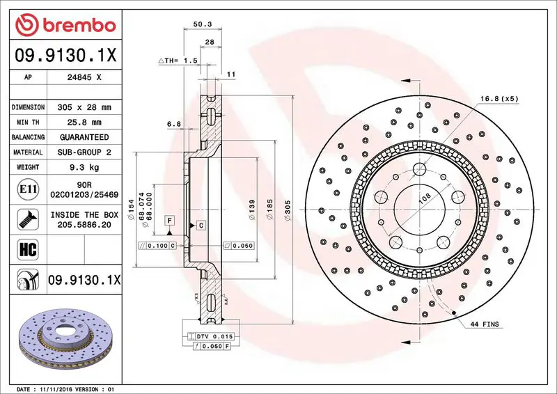Brembo 0991301X Тормозной диск