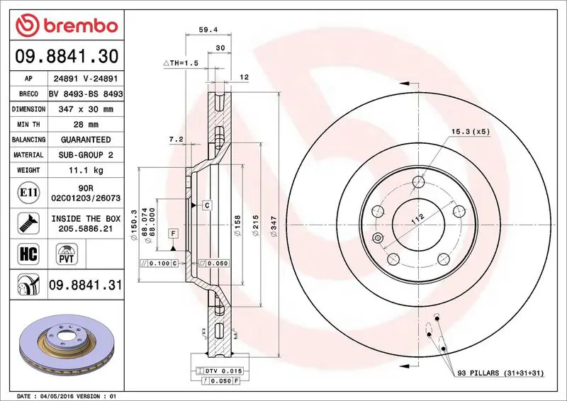 Brembo 09884131 Диски торм.AUDI A6/ALLROAD