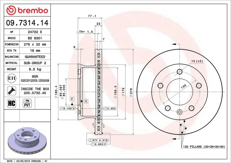Brembo 09731414 Диск тормозной передн