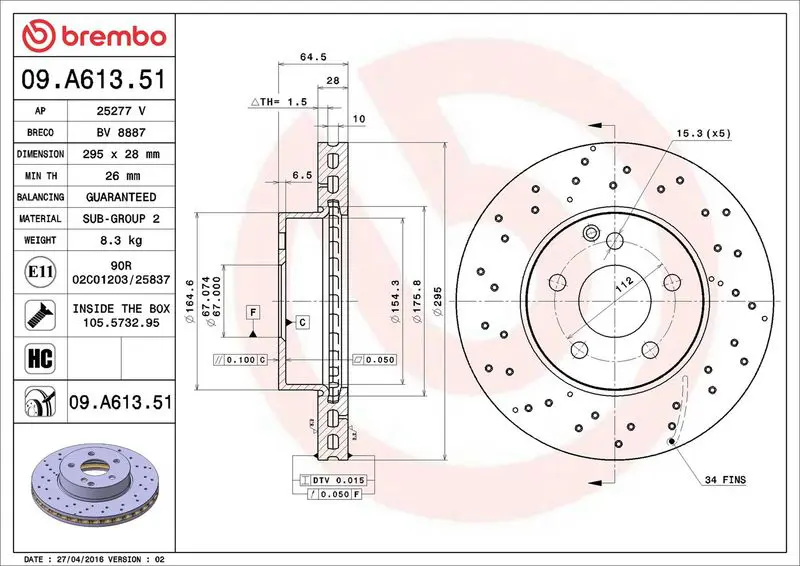 Brembo 09A61351 Диск тормозной перфорированный
