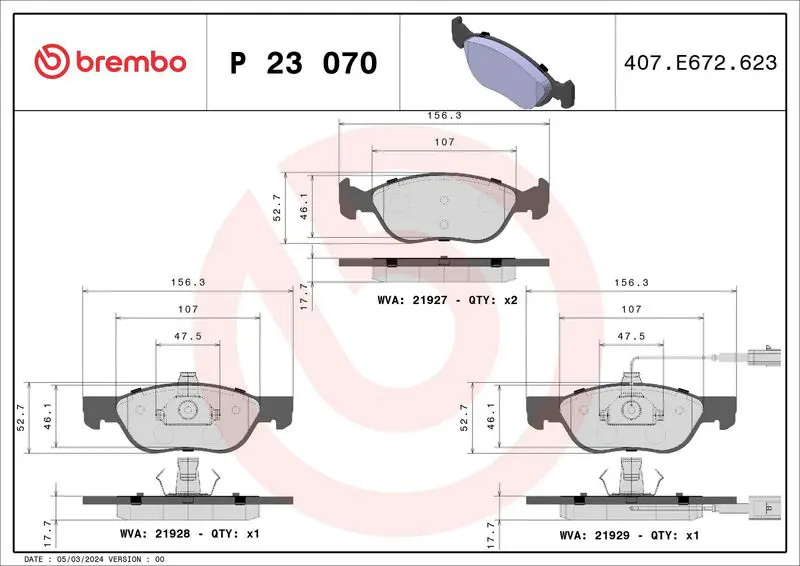 BREMBO P23070 Колодки тормозные дисковые,