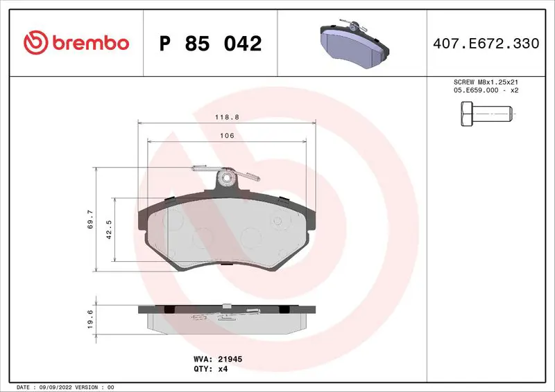 Brembo P85042 Колодки тормозные дисковые