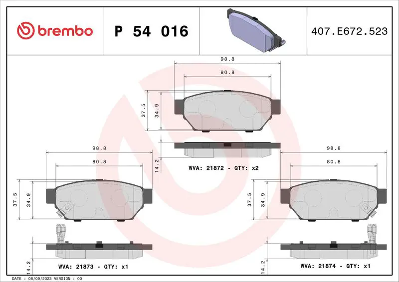 BREMBO P54016 Комплект тормозных колодок