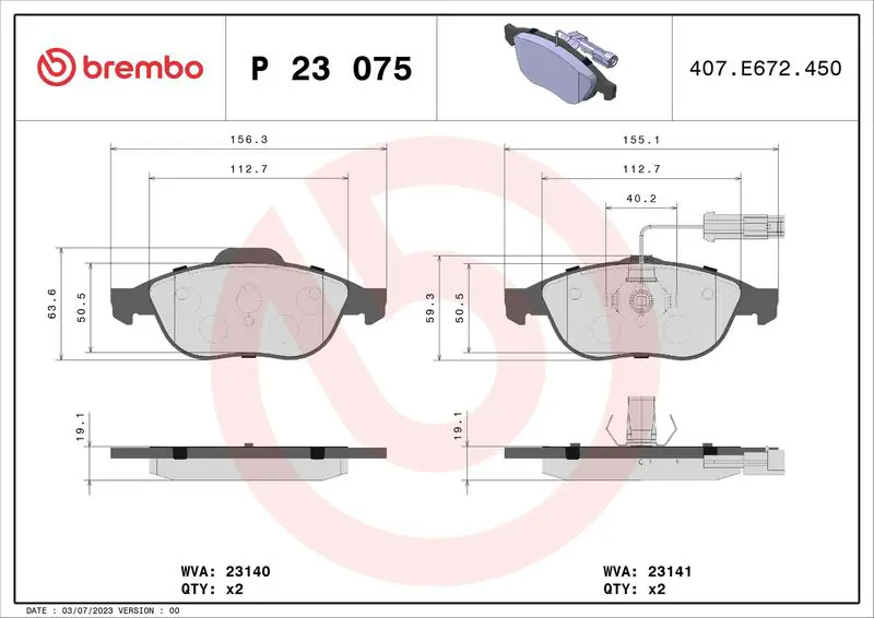 Brembo P23075 Колодки торм.пер./дат.