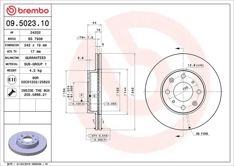 BREMBO 09502310 Тормозной диск