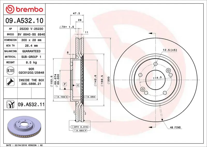 Brembo 09A53211 Диск тормозной Brembo Painted