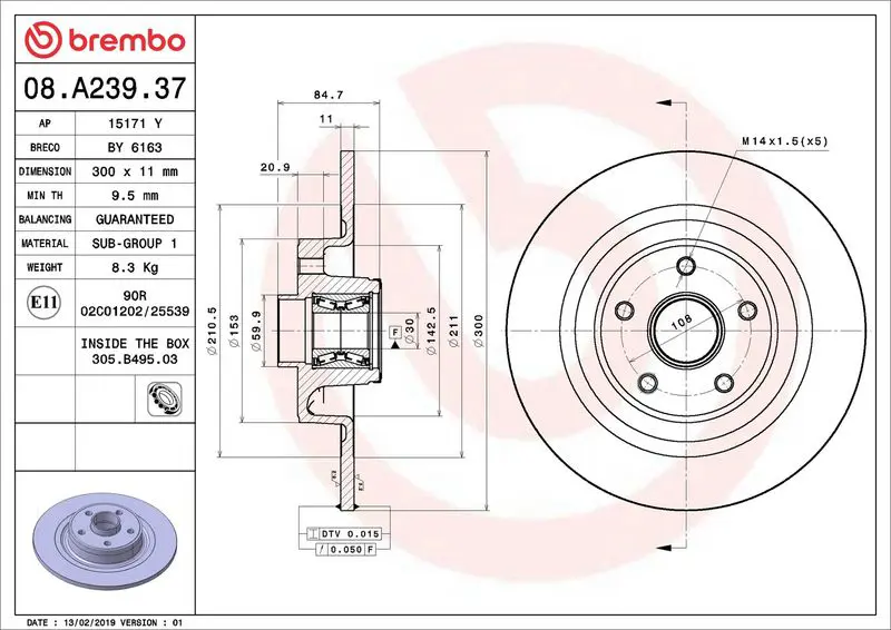BREMBO 08A23937 Диск тормозной задний RENAULT