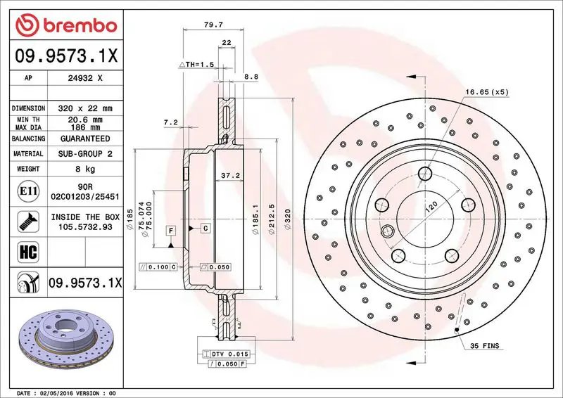 BREMBO 0995731X Диск тормозной задн, BMW:X3