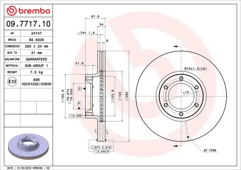 Brembo 09771710 Диск тормозной передн OPEL: