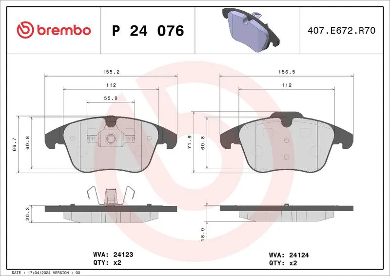 Brembo P24076X Колодки тормозные передний