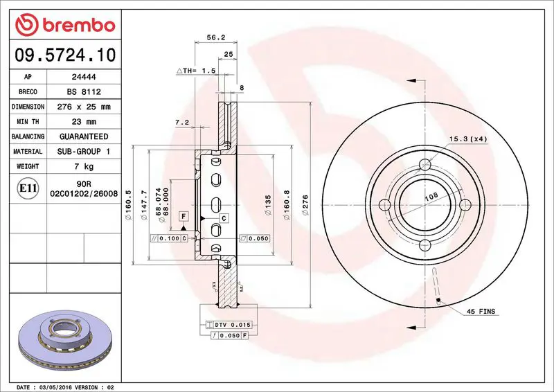 Brembo 09572410 Диск тормозной передн AUDI: 80