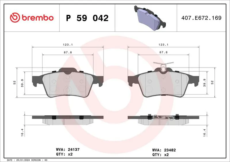 BREMBO P59042X Комплект тормозных колодок,