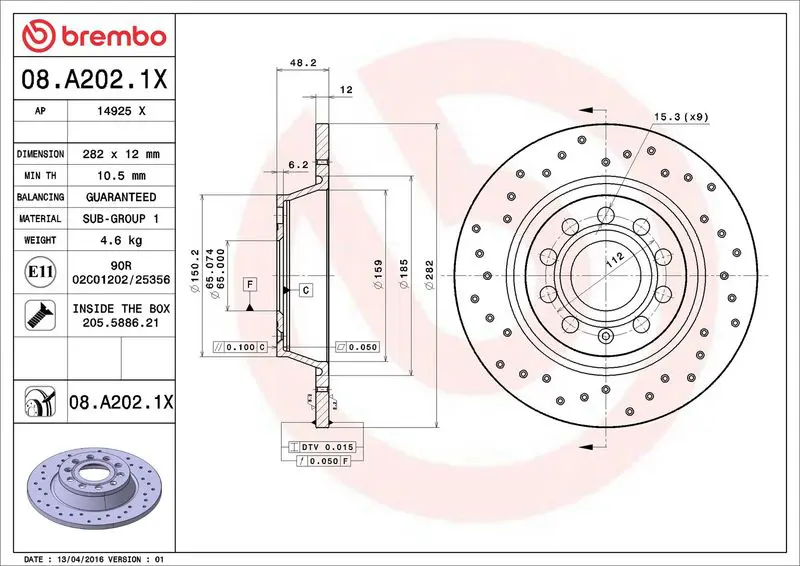Brembo 08A2021X Диск перфорированный Brembo