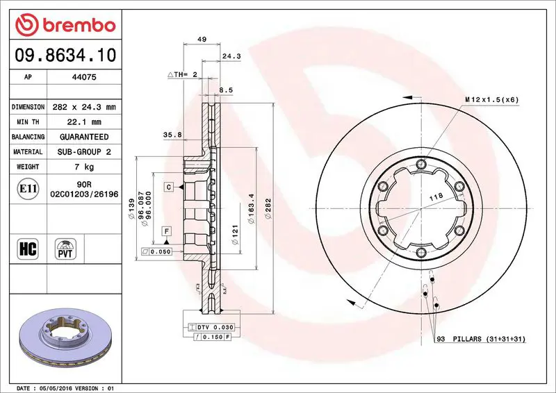 BREMBO 09863410 Тормозной диск