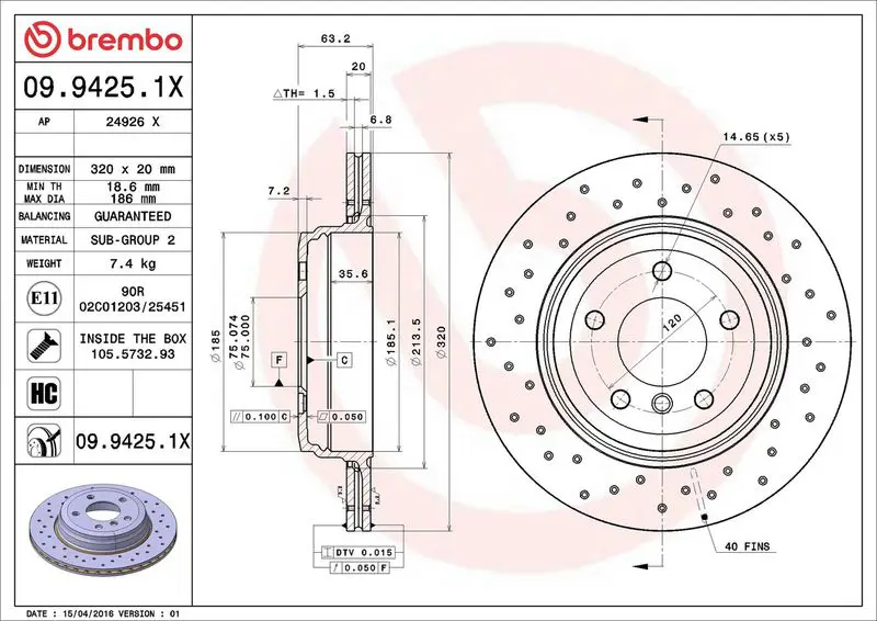 Brembo 0994251X Диск тормозной
