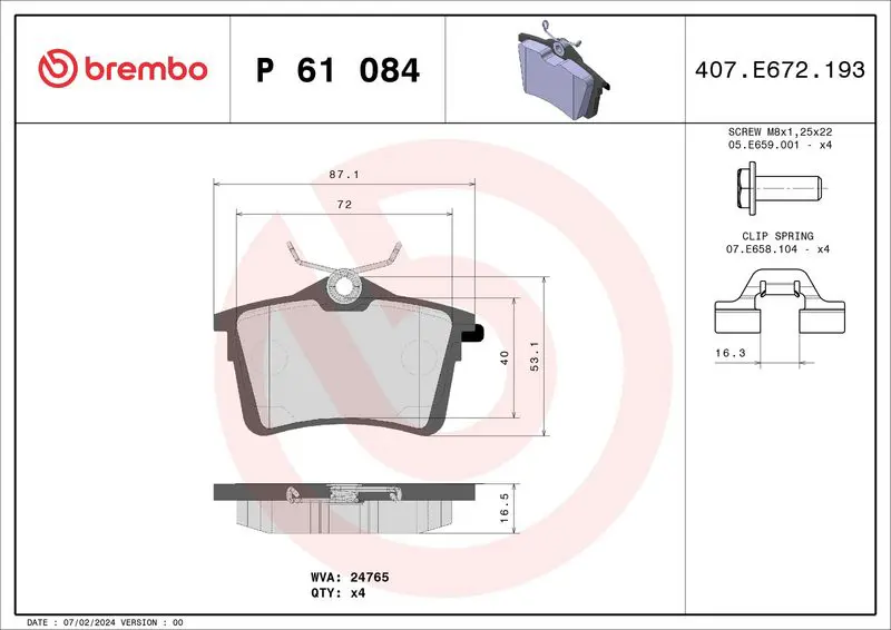 Brembo P61084 Колодки тормозные задние
