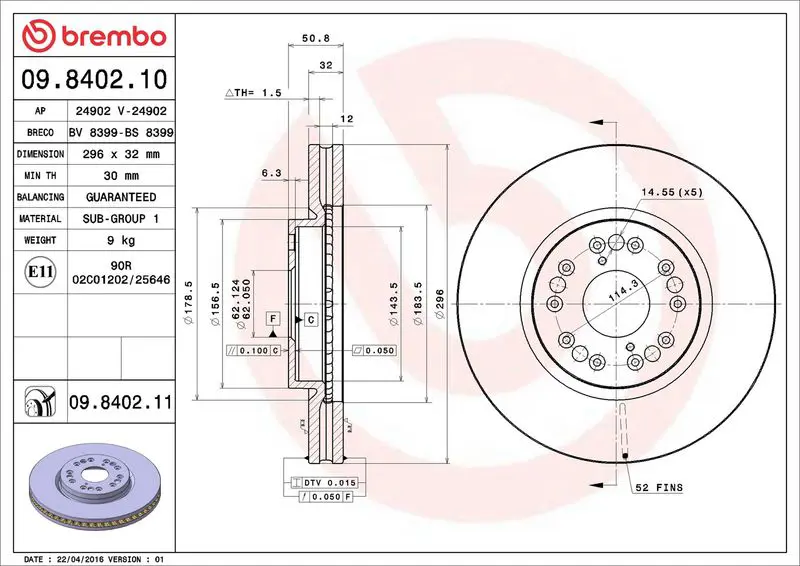 Brembo 09840211 ДИСК ТОРМОЗНОЙ LEXUS IS I