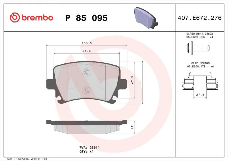 Brembo P85095 Колодки зад. AUDI A3 3.2 V6