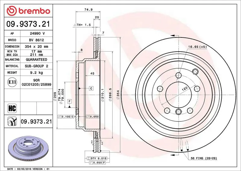 Brembo 09937321 09937321 Диск тормозной LAND