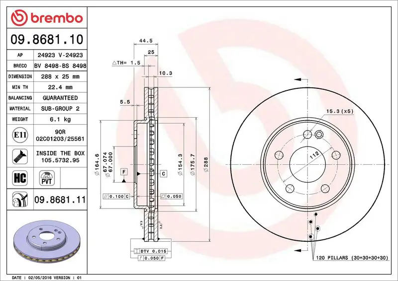 Brembo 09868111 Диск тормозной