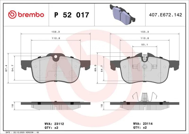Brembo P52017 КОЛОДКИ ТОРМОЗНЫЕ ДИСКОВЫЕ