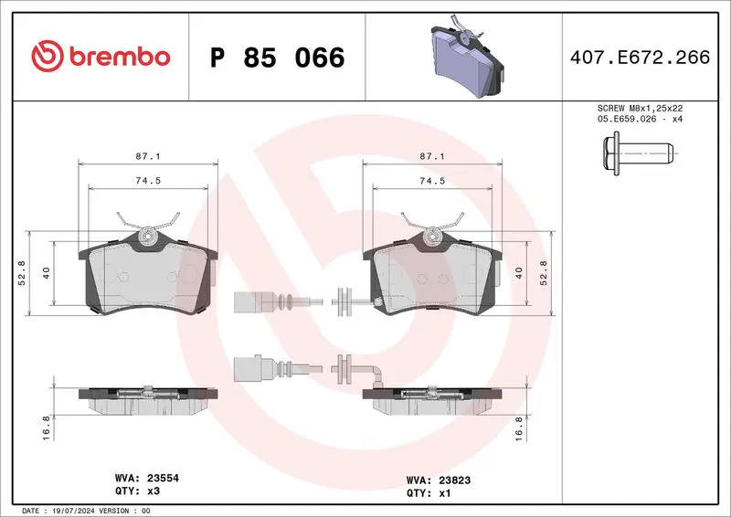 Brembo P85066 Колодки тормозные дисковые зад