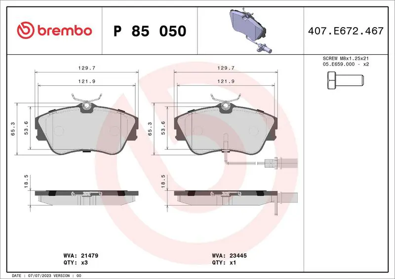 BREMBO P85050 Комплект тормозных колодок