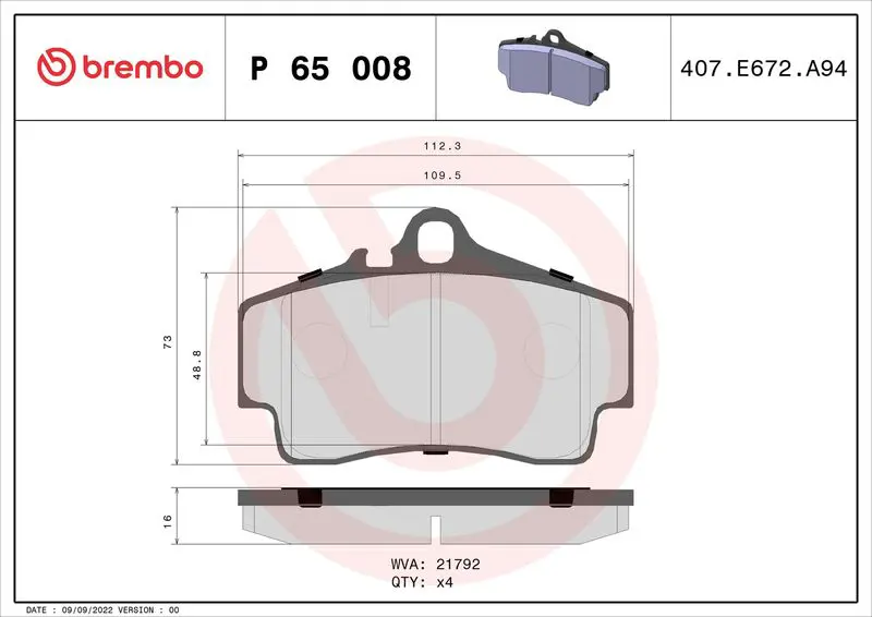 Brembo P65008 Комплект тормозных колодок